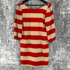 Pink Owl Size M Striped Mini Shift Dress Red 3/4 Sleeve Party Cocktail Zip
